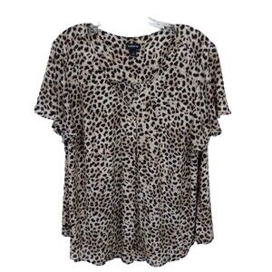 Torrid Women's V- Neckline Ruffle Short Sleeve Lose fit Leopard Print Top Size 1